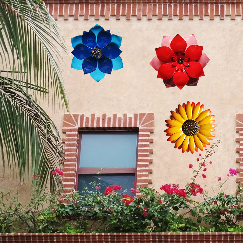 Željezni zidni ukras za vrt s margaretom — vanjski kovani cvijet na zid, pastoralni stil, za dom i uređenje okoliša