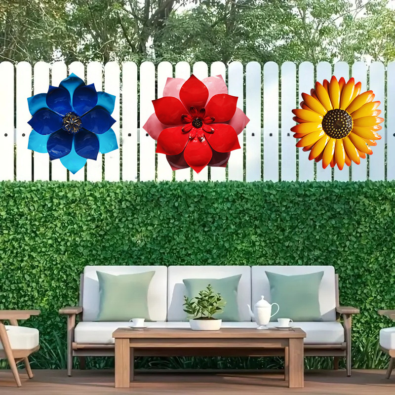 Željezni zidni ukras za vrt s margaretom — vanjski kovani cvijet na zid, pastoralni stil, za dom i uređenje okoliša