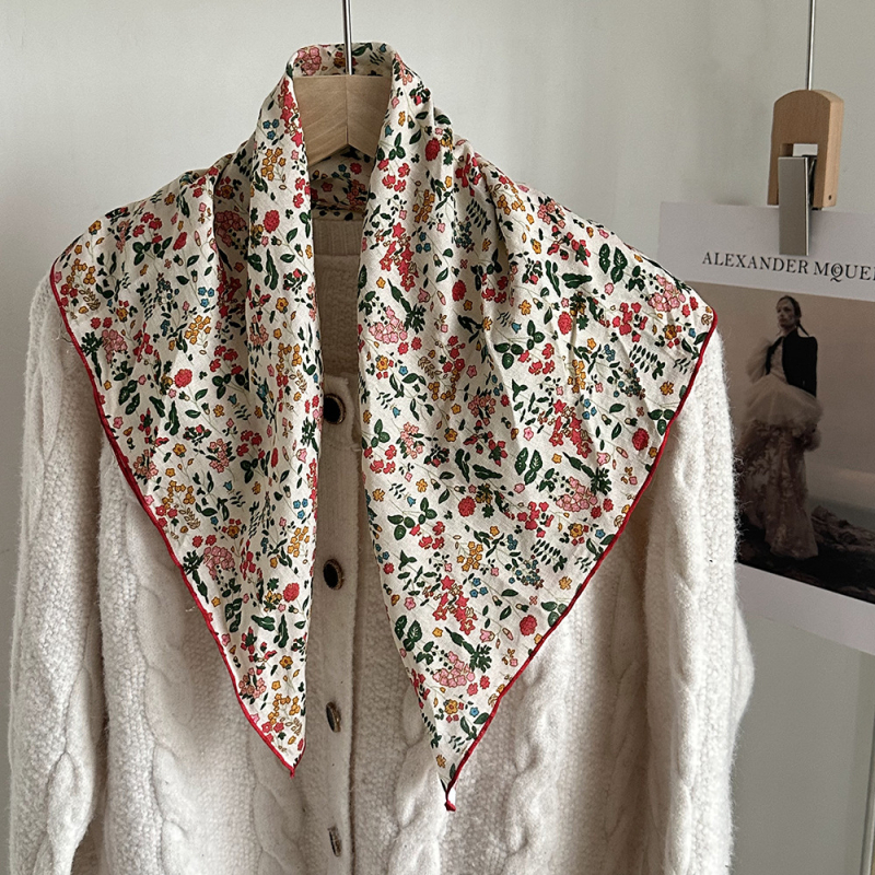 Medvilninis twill kvadratinis šalas moterims, lengvas kaklo ir galvos aksesuaras, pavasaris 2024