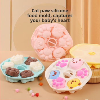 Formă circulară din silicon, cu motiv de labă de pisică, alimentară, pentru prăjituri aburite și coapte, gustări pentru bebeluși