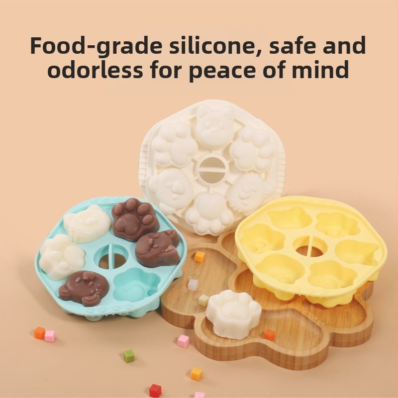 Formă circulară din silicon, cu motiv de labă de pisică, alimentară, pentru prăjituri aburite și coapte, gustări pentru bebeluși