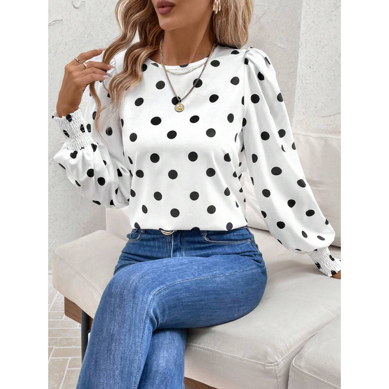 Lina blūze ar lampionu piedurknēm, color-blocking raksts, plats kakls, lina saturs 51–70%