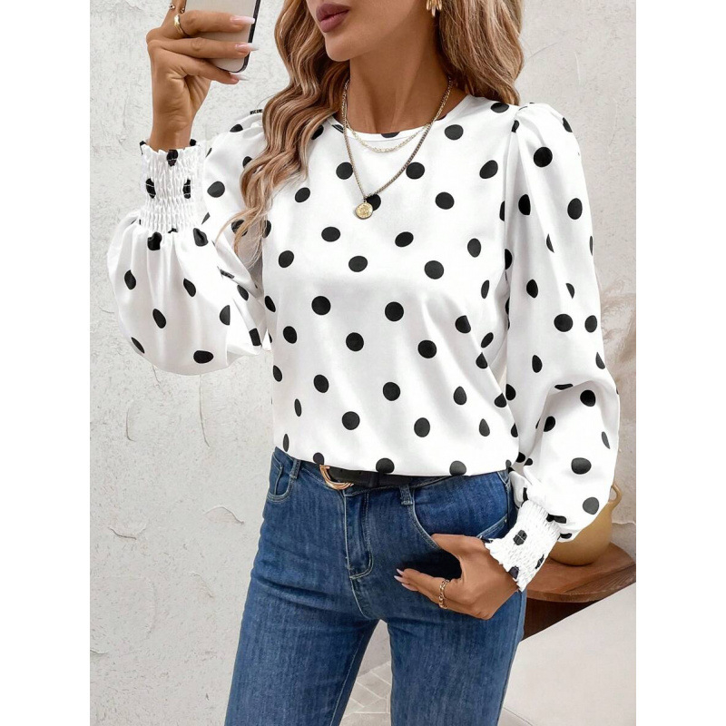 Lina blūze ar lampionu piedurknēm, color-blocking raksts, plats kakls, lina saturs 51–70%