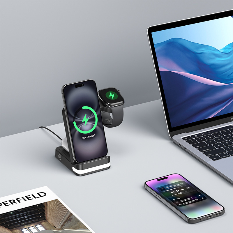 Trys viename sulankstomas belaidis įkroviklis - 15W greitas įkrovimas, QC3.0, magnetinis įkrovimas, CE/FCC/ROHS