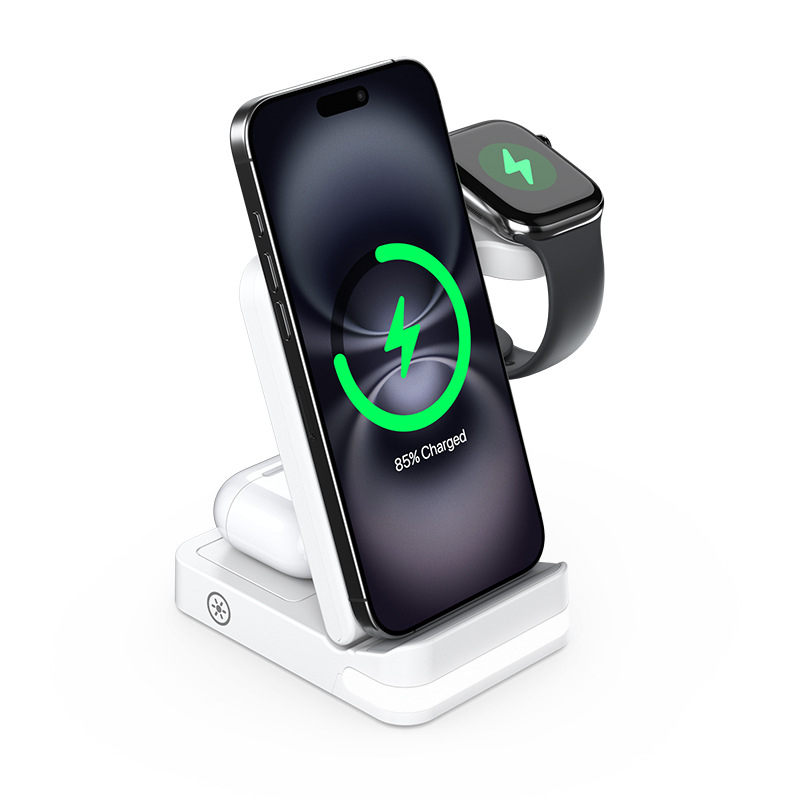 Trys viename sulankstomas belaidis įkroviklis - 15W greitas įkrovimas, QC3.0, magnetinis įkrovimas, CE/FCC/ROHS