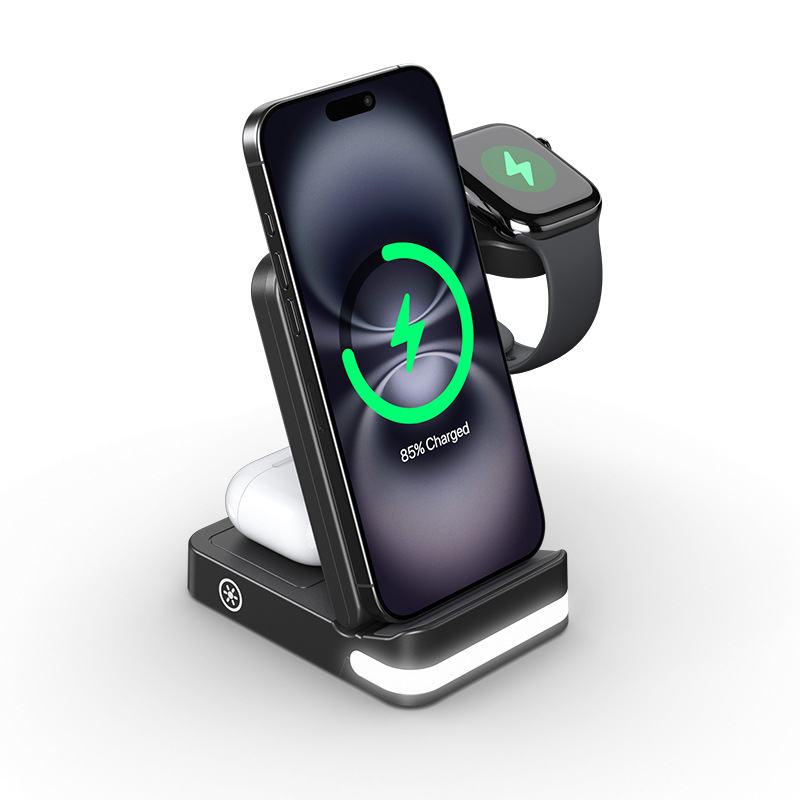 Trys viename sulankstomas belaidis įkroviklis - 15W greitas įkrovimas, QC3.0, magnetinis įkrovimas, CE/FCC/ROHS