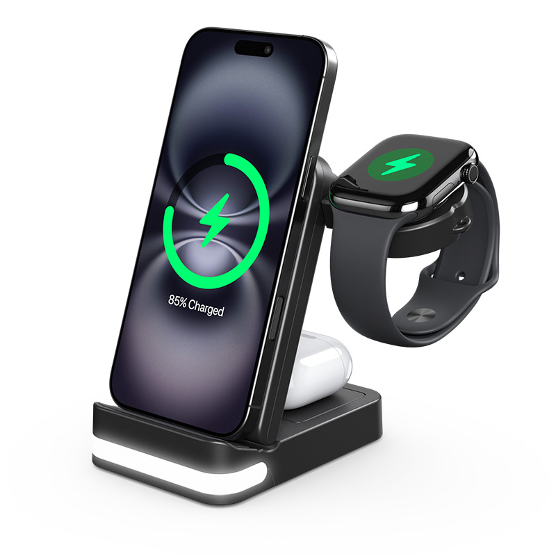 Trys viename sulankstomas belaidis įkroviklis - 15W greitas įkrovimas, QC3.0, magnetinis įkrovimas, CE/FCC/ROHS