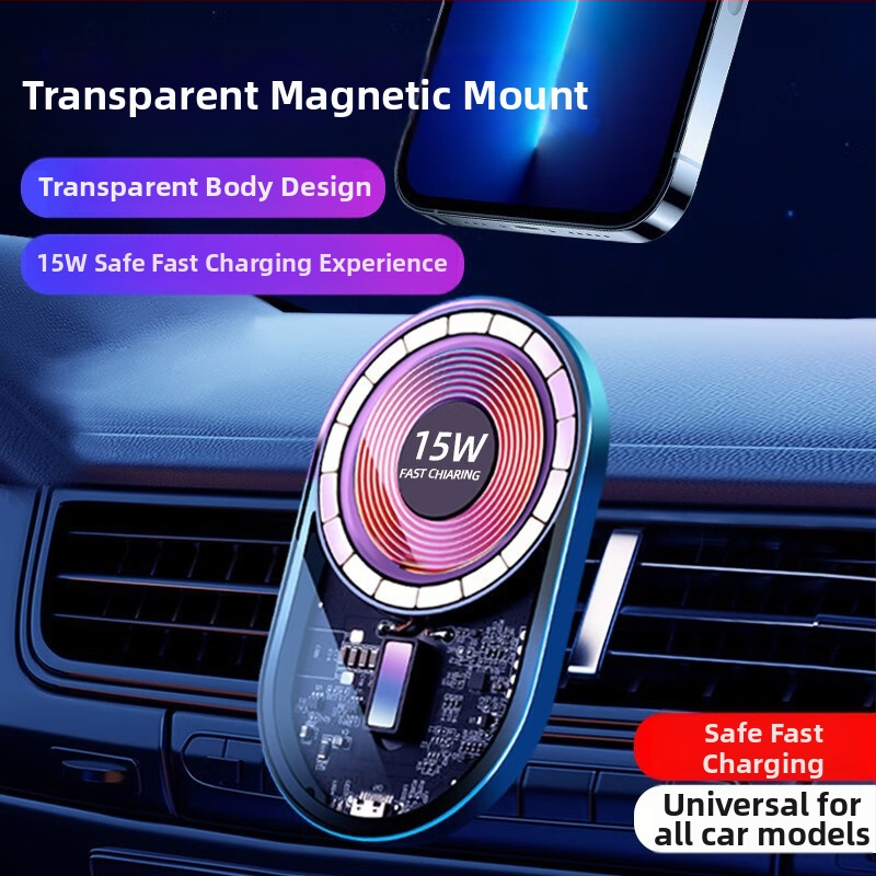 Automobilinis magnetinis belaidis įkroviklis 15W, tvirtinimas prie oro įėjimo ir LED indikatorius