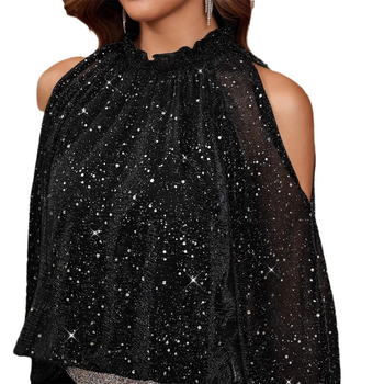 Sieviešu blūze ar garām piedurknēm – poliestera-elastāna maisījums, pulovera stils, apaļa kakla