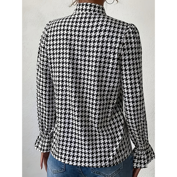 Sieviešu krekli ar V-formas kaklu, garas piedurknes, druka, poliesteris 95%+, četrvirzienu elastība