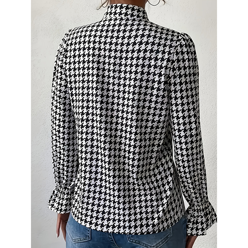 Sieviešu krekli ar V-formas kaklu, garas piedurknes, druka, poliesteris 95%+, četrvirzienu elastība