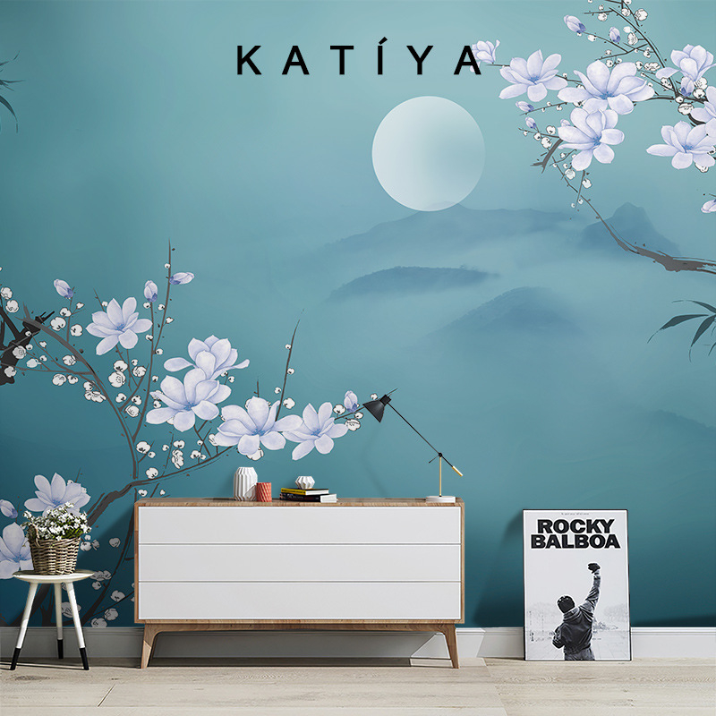 Svilena tapeta za dnevni boravak – uzorak s cvijećem, moderni minimalistizam, zidni premaz