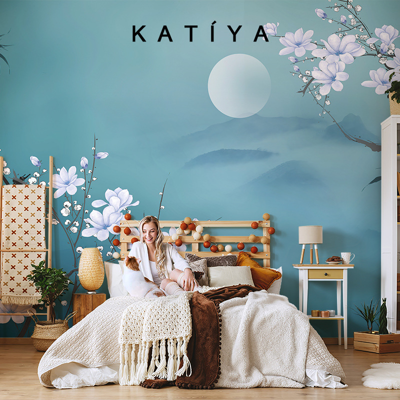 Svilena tapeta za dnevni boravak – uzorak s cvijećem, moderni minimalistizam, zidni premaz