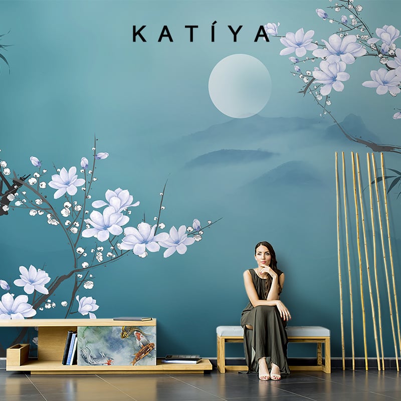 Svilena tapeta za dnevni boravak – uzorak s cvijećem, moderni minimalistizam, zidni premaz