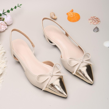 Sieviešu sandales ar atvērtu aizmuguri, smailu purnu, PU augšpuse, PU zole, plakanais papēdis