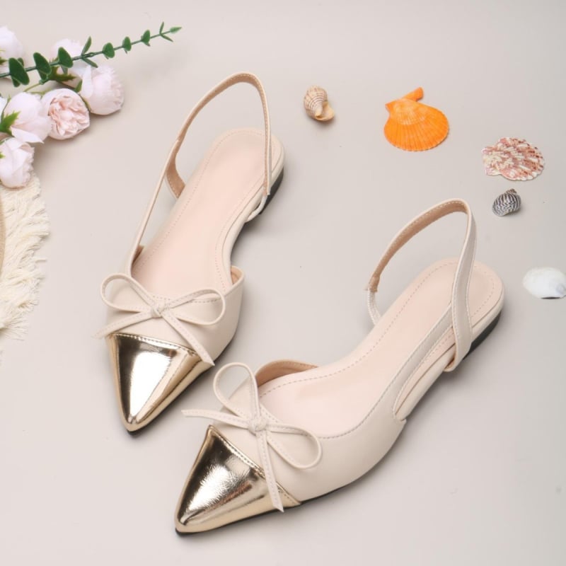 Sieviešu sandales ar atvērtu aizmuguri, smailu purnu, PU augšpuse, PU zole, plakanais papēdis