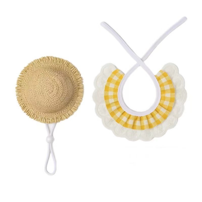 Isen Šešir od slame za kućne ljubimce za zaštitu od sunca - sve sezone, ležerni stil, tkanina ravne pletenine, šivanje strojem