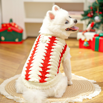 Ziemassvētku apģērbs mājdzīvniekiem: ziemas kostīms suņiem un kaķiem, poliesters, ar kažokādas apdari un svītrainu rakstu