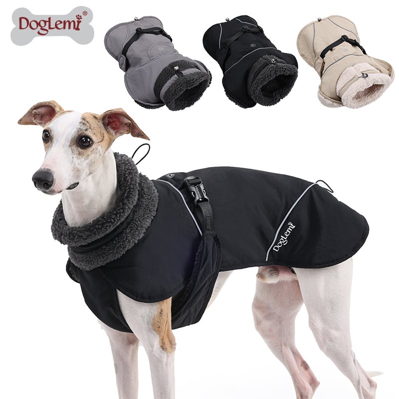 Suņa kokvilnas jaka ar fleece odere, atstarojošām detaļām, regulējams aizmugurējais siksniņš