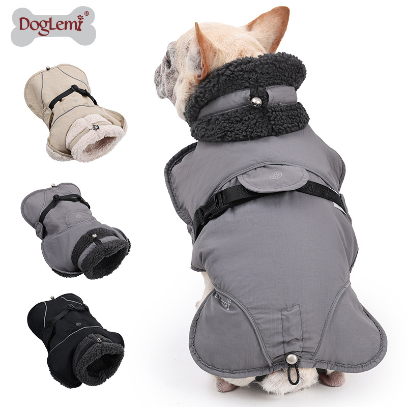 Suņa kokvilnas jaka ar fleece odere, atstarojošām detaļām, regulējams aizmugurējais siksniņš