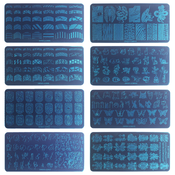 Naglu atspiedumu plākšņu komplekts, 21 gab., iekļauj 16 šablonus, 2 zīmogo, 2 skrāpji un 1 kartes maku; nerūsējošs tērauds; Finger Angel zīmols; neto svars 540 g