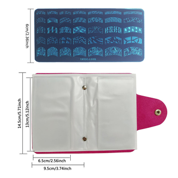 Naglu atspiedumu plākšņu komplekts, 21 gab., iekļauj 16 šablonus, 2 zīmogo, 2 skrāpji un 1 kartes maku; nerūsējošs tērauds; Finger Angel zīmols; neto svars 540 g