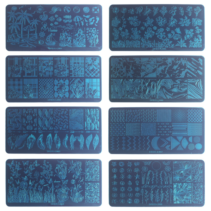 Naglu atspiedumu plākšņu komplekts, 21 gab., iekļauj 16 šablonus, 2 zīmogo, 2 skrāpji un 1 kartes maku; nerūsējošs tērauds; Finger Angel zīmols; neto svars 540 g