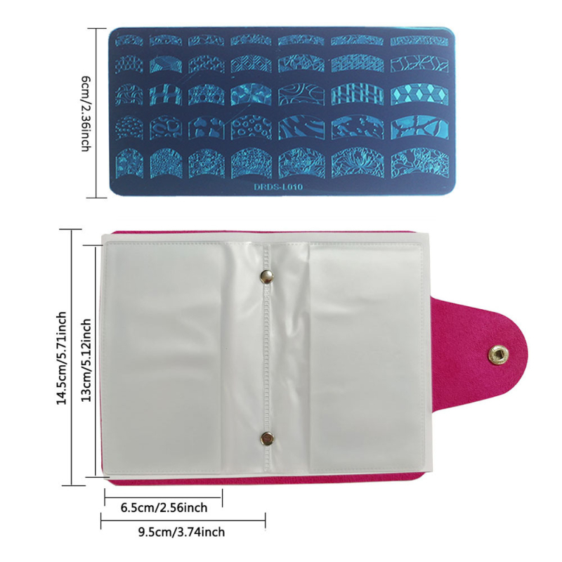 Naglu atspiedumu plākšņu komplekts, 21 gab., iekļauj 16 šablonus, 2 zīmogo, 2 skrāpji un 1 kartes maku; nerūsējošs tērauds; Finger Angel zīmols; neto svars 540 g