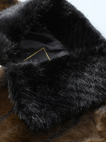 Férfi műszőrme középhosszú kabát virágos mintával, Turn-Down gallér, cipzár, laza szabás