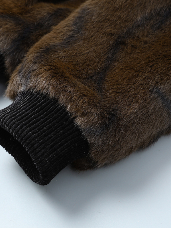 Férfi műszőrme középhosszú kabát virágos mintával, Turn-Down gallér, cipzár, laza szabás