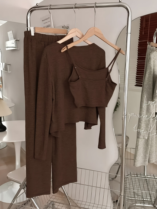 Moterų kelnių kostiumas — elegantiškas kasdienio kelionės stilius, poliesterio–spandekso mišinys, ilgos rankovės, ilgos kelnės, 2025 ruduo