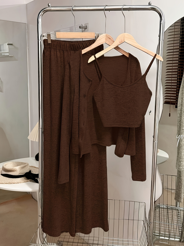 Moterų kelnių kostiumas — elegantiškas kasdienio kelionės stilius, poliesterio–spandekso mišinys, ilgos rankovės, ilgos kelnės, 2025 ruduo