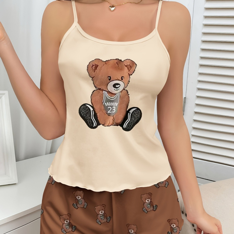 Sieviešu nakts komplekts no Milk Silk: top ar plāniem siksniņām un šorti, elpojošs poliesters, plāns audums, pavasaris-vasara