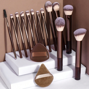 Makeup otu komplekts - 13 otu ar alumīnija rokturiem un syntētiskām šķiedrām, maciņš iekļauts, 2 pūderi ar cushion tipa