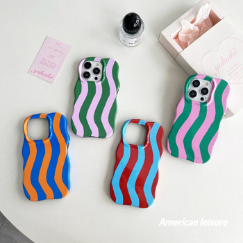2-in-1 dėklas su Ins stiliumi bangų juostelėmis, skirtas iPhone 11–14 serijai, plėvelės medžiaga, atsparus kritimams, pritaikomas