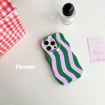 2-in-1 dėklas su Ins stiliumi bangų juostelėmis, skirtas iPhone 11–14 serijai, plėvelės medžiaga, atsparus kritimams, pritaikomas