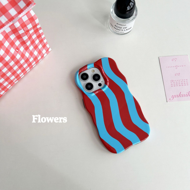 2-in-1 dėklas su Ins stiliumi bangų juostelėmis, skirtas iPhone 11–14 serijai, plėvelės medžiaga, atsparus kritimams, pritaikomas