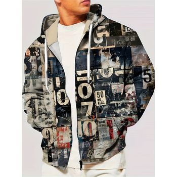 Jachetă bărbați fără glugă, model geometric, croială slim, Vinylon/Lycra, îngroșat, vara 2023