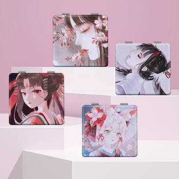 Portatīvs saliekams skaistumkopšanas spogulis ar karikatūras dizainu, zīmols NND; rāmis materiāls: PU/PS/PVC; lēcas materiāls: cits; pilnais materiāls: PU āda + nerūsējošs tērauds + PC + stikls