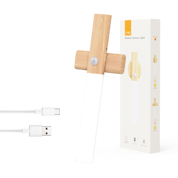 Krustveid nakts gaisma ar kustības sensoru, koka imitācija, uzlādējama LED sienas lampiņa ar magnētisku piestiprināšanu