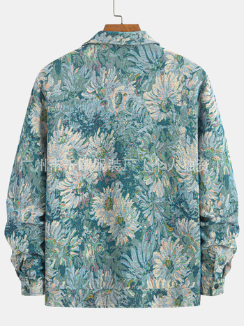 Férfi dzseki hosszú ujjú, lehajtott gallér, virágos minta, 100% poliészter, őszi 2025 kiadás