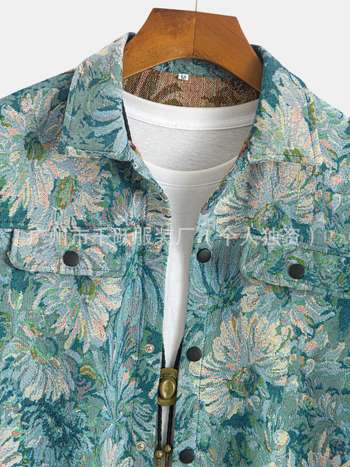 Férfi dzseki hosszú ujjú, lehajtott gallér, virágos minta, 100% poliészter, őszi 2025 kiadás