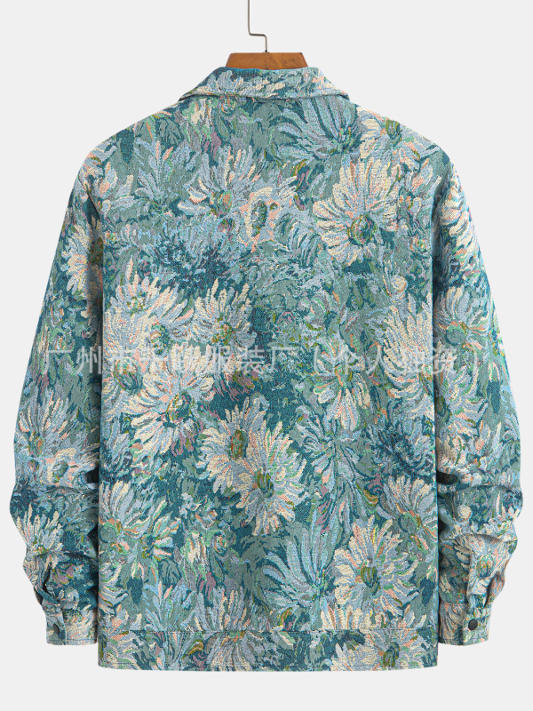 Férfi dzseki hosszú ujjú, lehajtott gallér, virágos minta, 100% poliészter, őszi 2025 kiadás