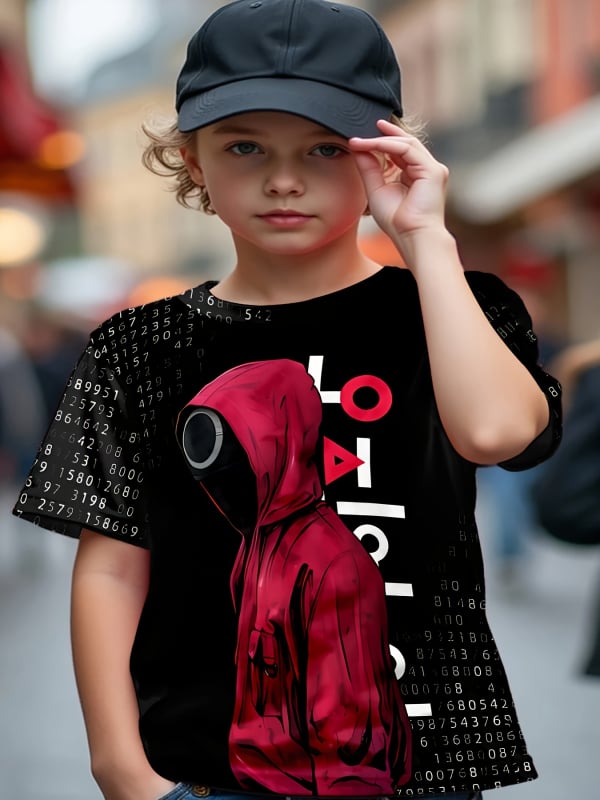 Bērnu vasaras digitālā drukas T-krekls, adīts audums, 100% poliesters, vecums 3–8 gadi, 12–14 šuves uz 3 cm