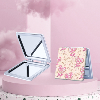 Oglindă de machiaj pliabilă, portabilă, cu ramă PU/PS/PVC, suprafață PC glass, logo imprimat și opțiune de personalizare