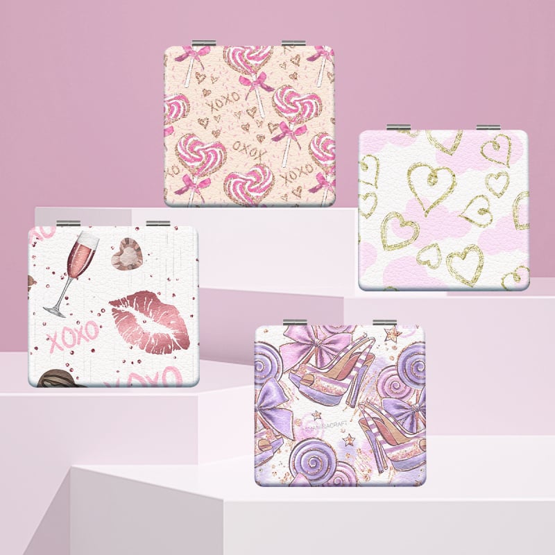 Oglindă de machiaj pliabilă, portabilă, cu ramă PU/PS/PVC, suprafață PC glass, logo imprimat și opțiune de personalizare