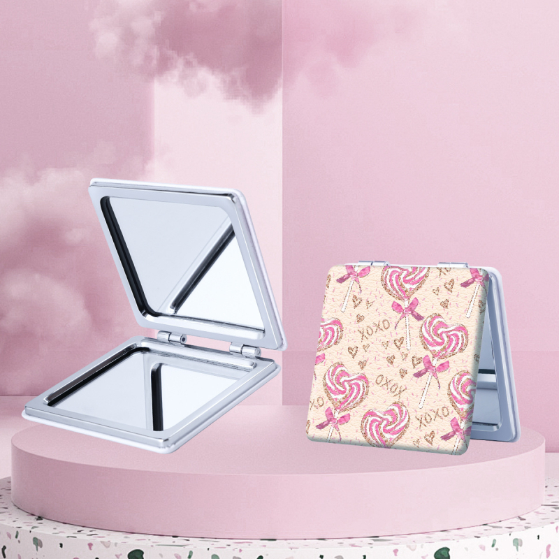 Oglindă de machiaj pliabilă, portabilă, cu ramă PU/PS/PVC, suprafață PC glass, logo imprimat și opțiune de personalizare
