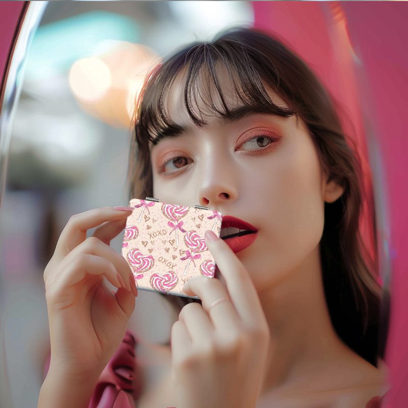 Oglindă de machiaj pliabilă, portabilă, cu ramă PU/PS/PVC, suprafață PC glass, logo imprimat și opțiune de personalizare