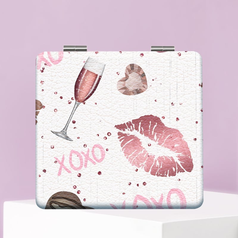 Oglindă de machiaj pliabilă, portabilă, cu ramă PU/PS/PVC, suprafață PC glass, logo imprimat și opțiune de personalizare