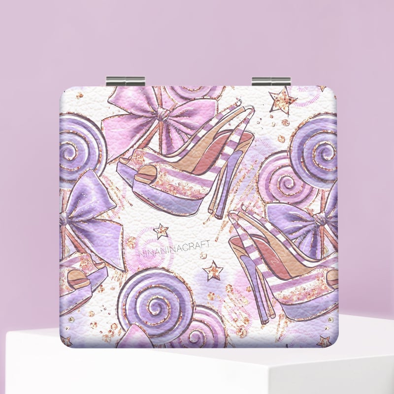 Oglindă de machiaj pliabilă, portabilă, cu ramă PU/PS/PVC, suprafață PC glass, logo imprimat și opțiune de personalizare